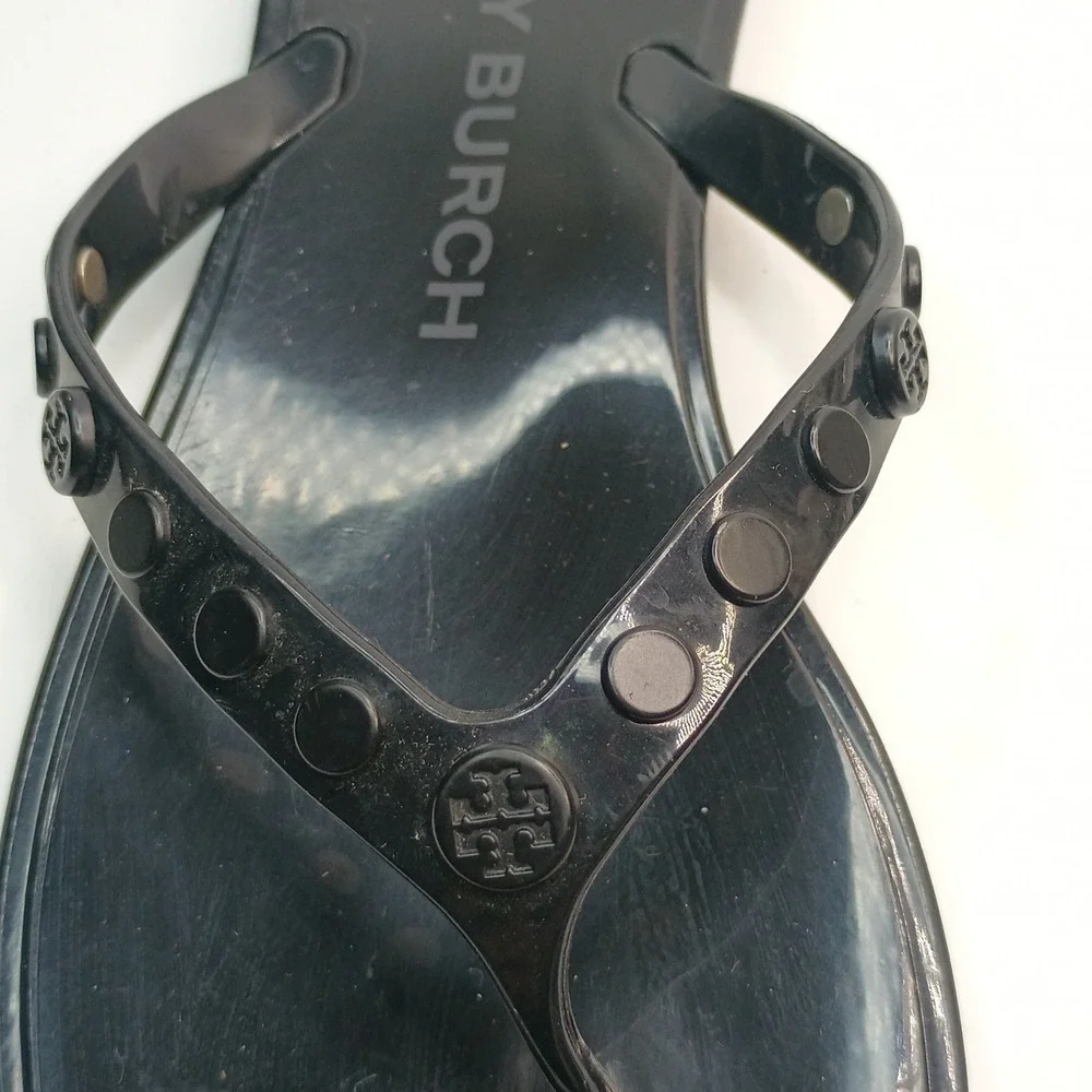 Tory Burch Jelly Studded Flip Flop Women Size 7 Black PVC Thong Sandal